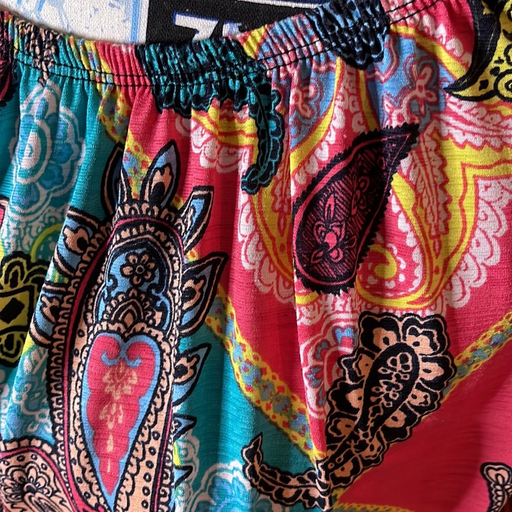 Chico's Pink Teal Paisley Blouse with Black Lace Trim - Picture 2 of 4